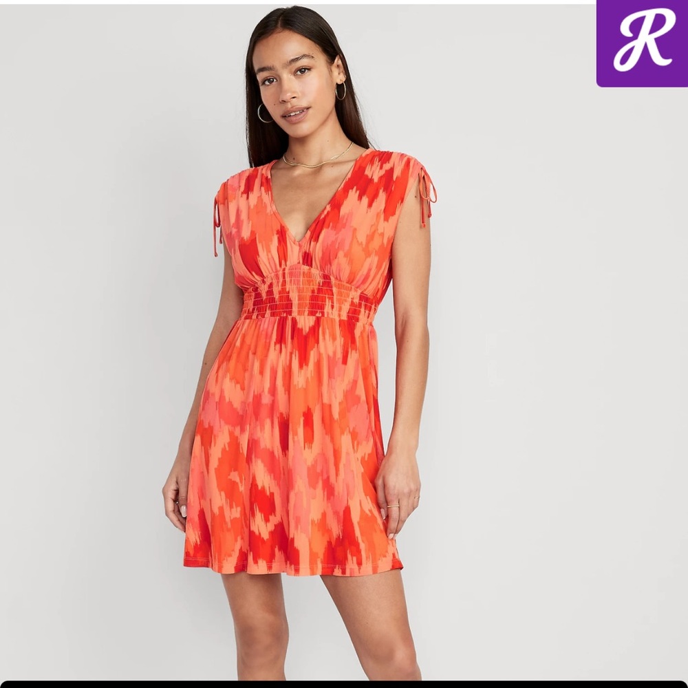 Old Navy Waist-Defined Sleeveless Tie-Shoulder Smocked Mesh Mini Dress
